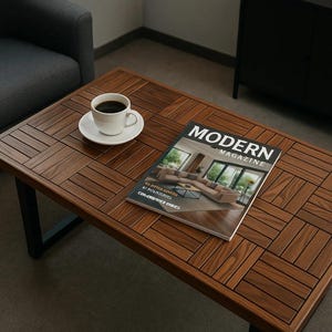 Walnut Wood Coffee Table: Mid-Century Modern Living Room Table, Metal Legs