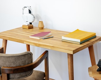 Handmade Solid Oak Table With Wood Legs, Custom Study Table, Handcrafted Modern Wood Work Table, Solid Oak Office Table, Oak Table, Office