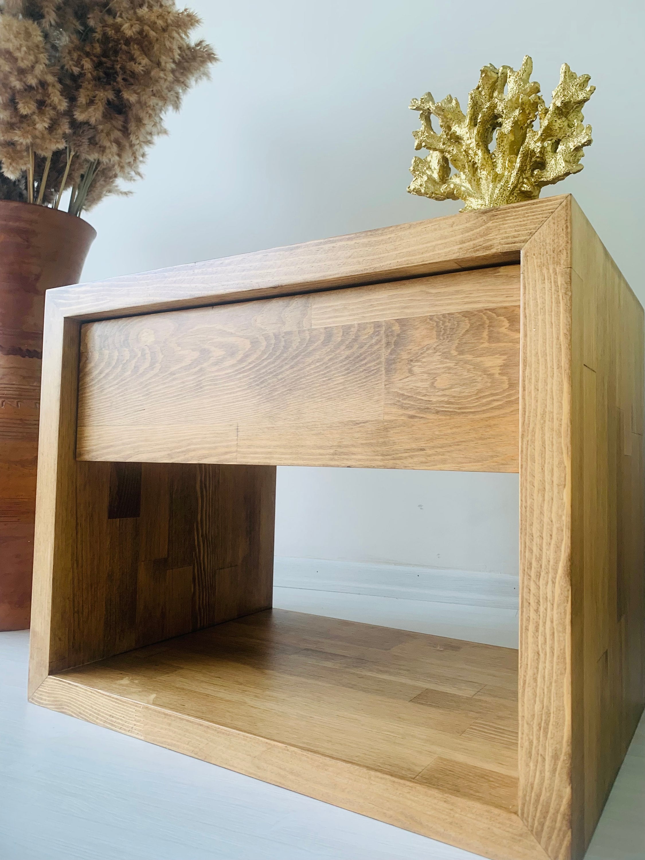 Nightstand, Scandinavian Solid Wood Bedside Table With Storage, Wood ...