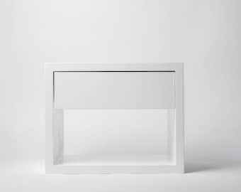 End Table, Wooden Nightstand with White Drawer, Handcrafted Bedside Table, White Modern Style Bedside Table, White Side Table, Solid Wood