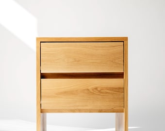 Nightstand with Drawers, Bedside Table for Bedroom, Oak Wood Nightstand for Living Room, 2 Drawer Nightstand, Modern Bedside Table,  Oak