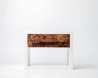 White Nightstand, Scandinavian Solid Wood Bedside Table with Storage, Side Table for Bedroom, Wooden Table, Nightstand with Stylish Drawer