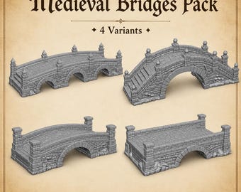 Pack de puentes medievales STL – 4 puentes de piedra, terreno STL de 28 mm, puente para DnD y juegos de guerra, terreno de mesa a escala 1:56, STL imprimible en 3D