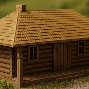 Blockhütte im Maßstab HO (STL-Datei) | Rustikale Eisenbahnlandschaft zum 3D-Drucken | Modellbahn- und Diorama-Gebäude