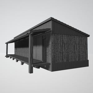 HO scale 3D printable log warehouse, wood texture model, loading dock STL