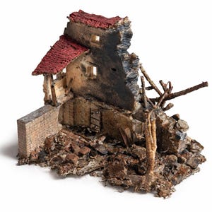 Modelo STL de una casa destruida en ruinas / Edificio bombardeado para dioramas y juegos de guerra / Escenografía de guerra imprimible