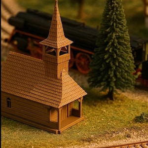 HO scale church 3D print STL, ho scale village building model