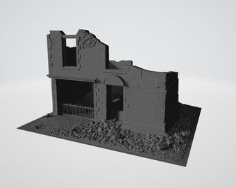 Diorama zrujnowanego budynku z okresu I/II wojny światowej | Teren do gier wojennych w skali 1:72 mm (plik STL do druku 3D)