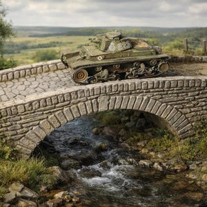 WW2 Stone Bridge STL, Arched Cobblestone Model, 1:72 Scale