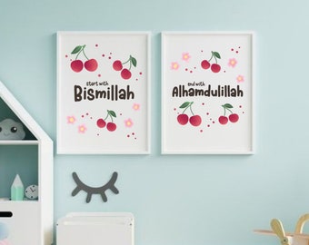 Islamic wall art digital for children, printable muslim nursery, gift for muslim kids, islamic wall art, start bismillah, end alhamdulillah.