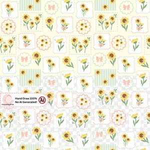 Patchwork Sunflower, Sunflower Seamless, Checkered Floral, Floral Digital Paper, Spring Scrapbook, Sunflower Scrapbook, Seamless Floral, Digital Paper Pack, Printable Background, Sunflower Background, Checkered Pattern, Summer Scrapbook, Commercial Use,