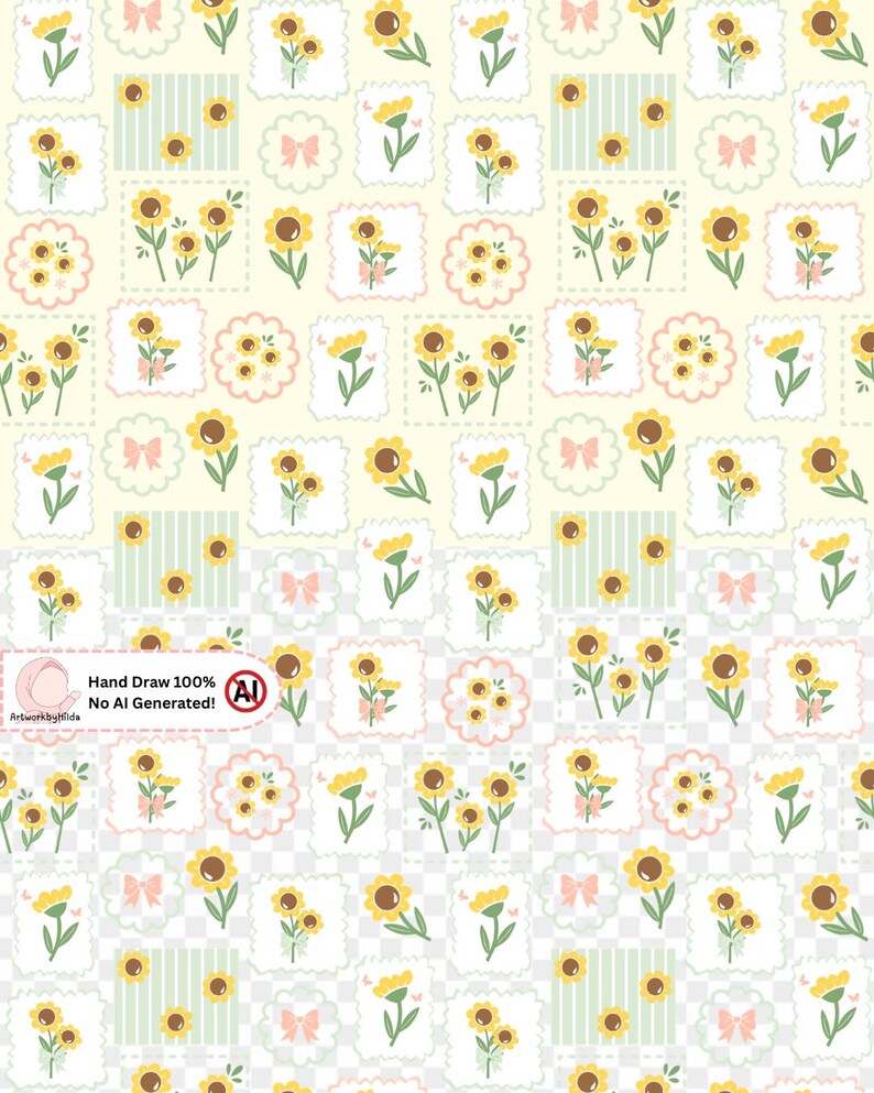 Patchwork Sunflower, Sunflower Seamless, Checkered Floral, Floral Digital Paper, Spring Scrapbook, Sunflower Scrapbook, Seamless Floral, Digital Paper Pack, Printable Background, Sunflower Background, Checkered Pattern, Summer Scrapbook, Commercial Use,