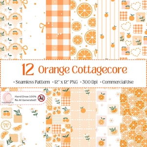 Orange Muster - Digital Papier | Cottagecore Obst Hintergrund | Printable Citrus Design Sammelalbum | Kommerzielle Nutzung