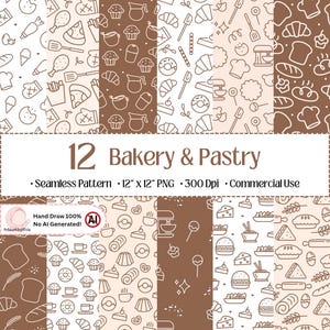 Kawaii Bakery Seamless Pattern Bundle | Baking and Pastry Digital Paper (Commercial Use)