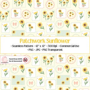 Patchwork Sonnenblume Muster | Kariertes Blumenmuster | Frühling Scrapbook | Kommerzielle Nutzung