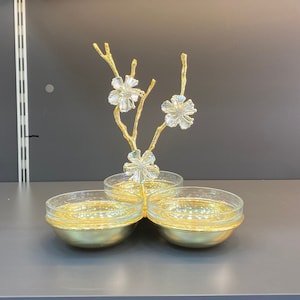 3 Compartment Cookie Holder decorated with lotus flowers
