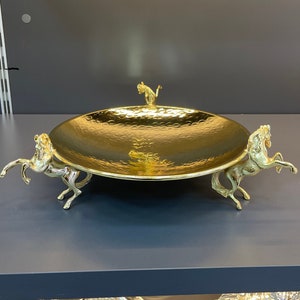 silver plated horse figured food presentation stand, fruit plate, cake plate.