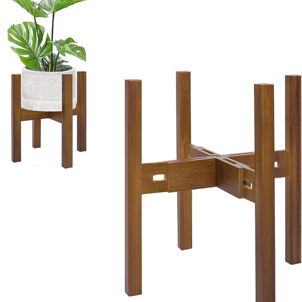 Adjustable Plant Stand Indoor,Bamboo Mid Century Modern Plants Stands, Stable Plant Holder