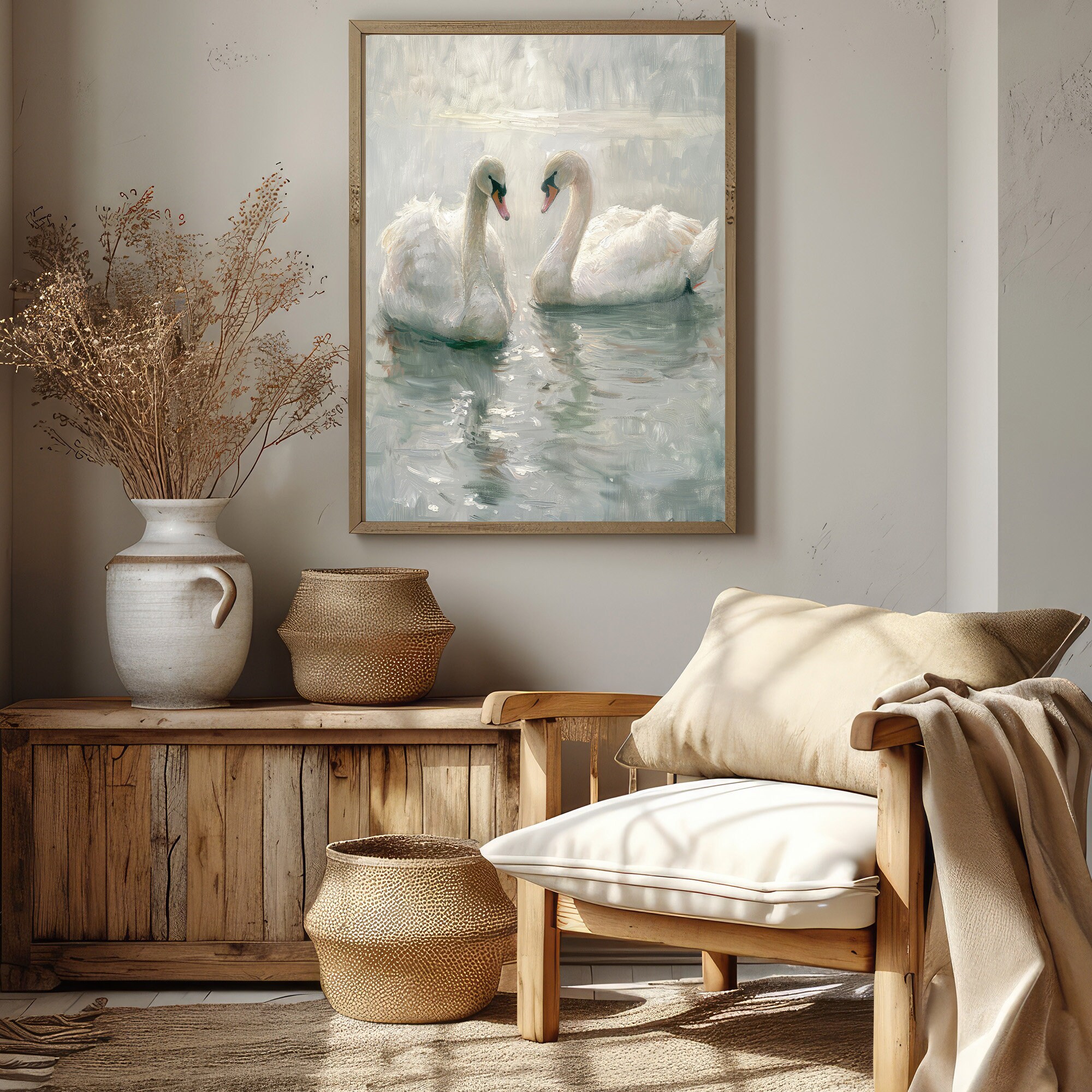 Vintage Swan Wall Art | Pastel Farmhouse Nursery Painting PRINTABLE ...