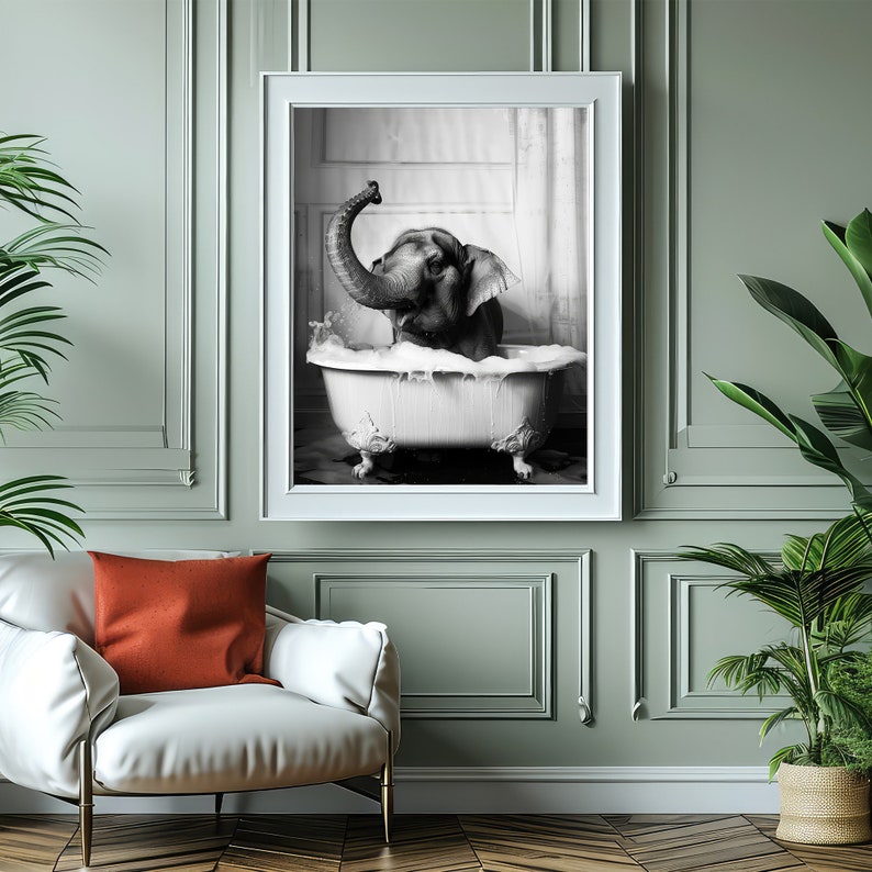 Cute Baby Elephant in Tub Printable Wall Art | Elephant Photo ...