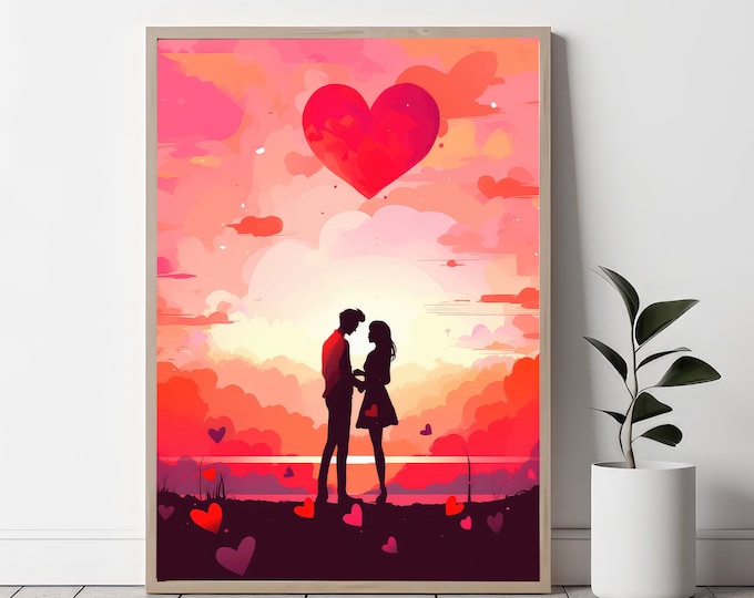 Romantic Couple Art Valentines Day Print Valentines Day Gift Valentines ...