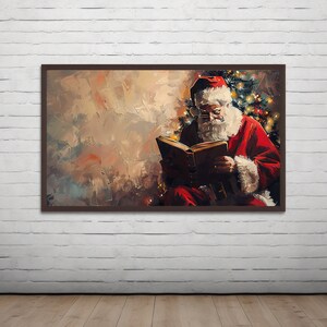 Christmas Frame TV Art, Reading Santa Frame TV Art, Christmas Art for TV, Seasonal Christmas Decor, Christmas Wall Art, Digital Download