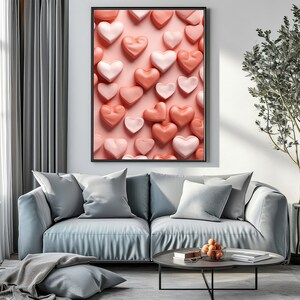 Valentines Day Pink Heart Print Valentines Wall Art Vintage Valentines Day Decor Heart Wall Art Valentines Day Gift For Her Art Hearts
