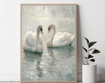 Vintage Swan Wall Art | Pastel Farmhouse Nursery Painting PRINTABLE Digital Downloadable Print