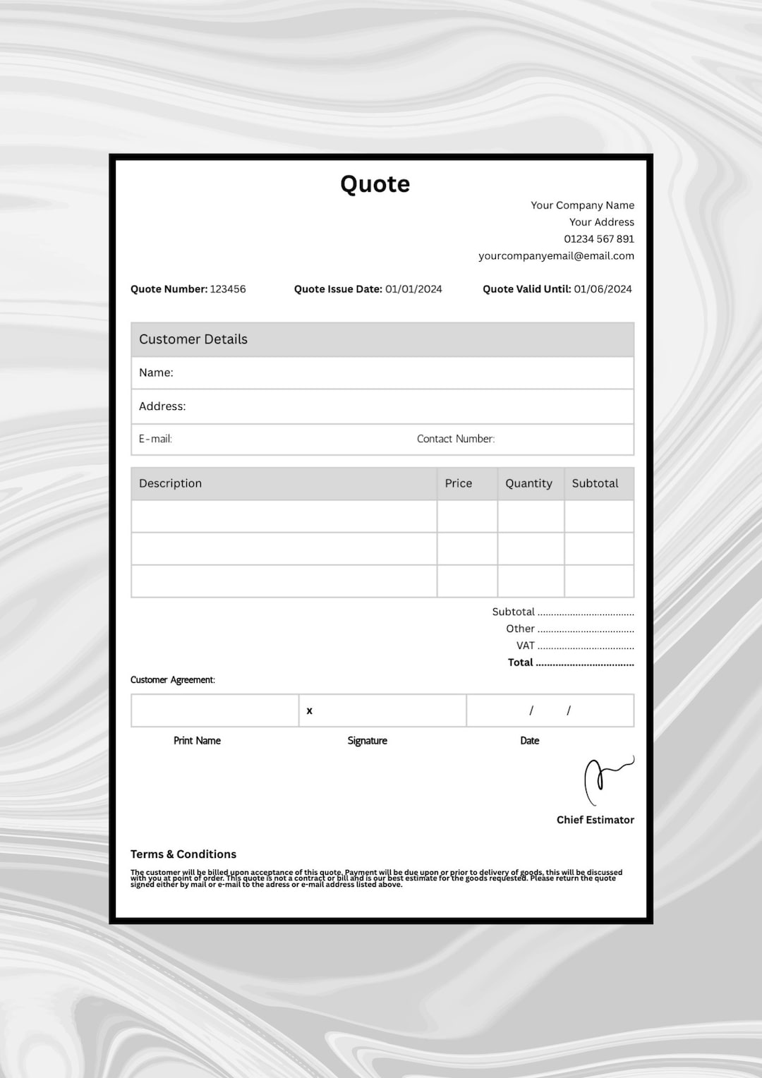 Quote Template Editable, Printable, Downloadable - Etsy Canada