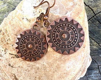 Mandala Ohrhänger, Kupfer Ohrringe, Boho Design, Boho Schmuck, Geschenk für Sie