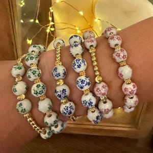 Pulseras de cuentas de flores de porcelana cerámica