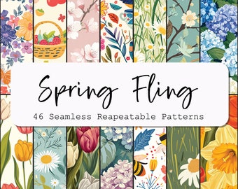 Spring Floral Seamless Pattern Pack: Scrapbooking & Junk Journal (PNG Files)