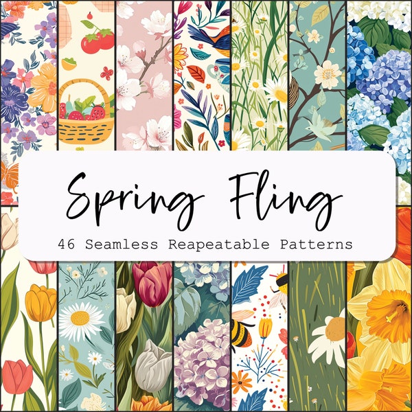 Spring all over printing digital pattern pack scrapbooking paper junk journal tileable print seamless all over print canva photoshop pattern