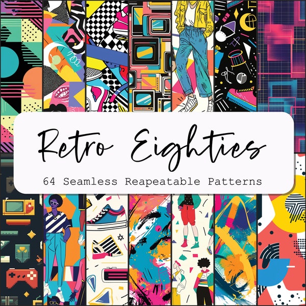 80s seamless all over printing digital paper pack scrapbooking junk journal canva photoshop photopea tile print seamless print pattern