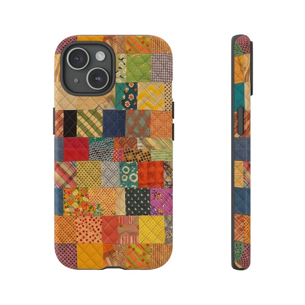 Vintage quilt fabric pattern tough phone Case, tough case cover Apple iPhone, Samsung Galaxy, and Google Pixel devices quilt design
