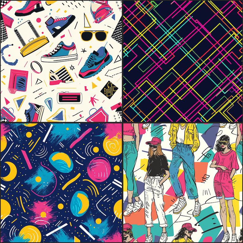 Retro 80s Seamless Digital Paper Pack: All Over Print (PNG Files) - Etsy