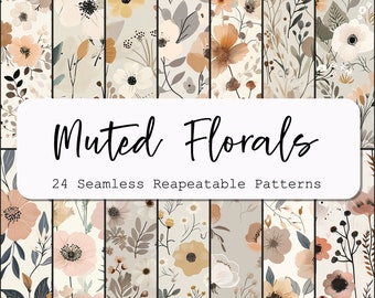 Boho Muted Florals Digital Paper Pack: 24 Seamless Patterns (PNG)