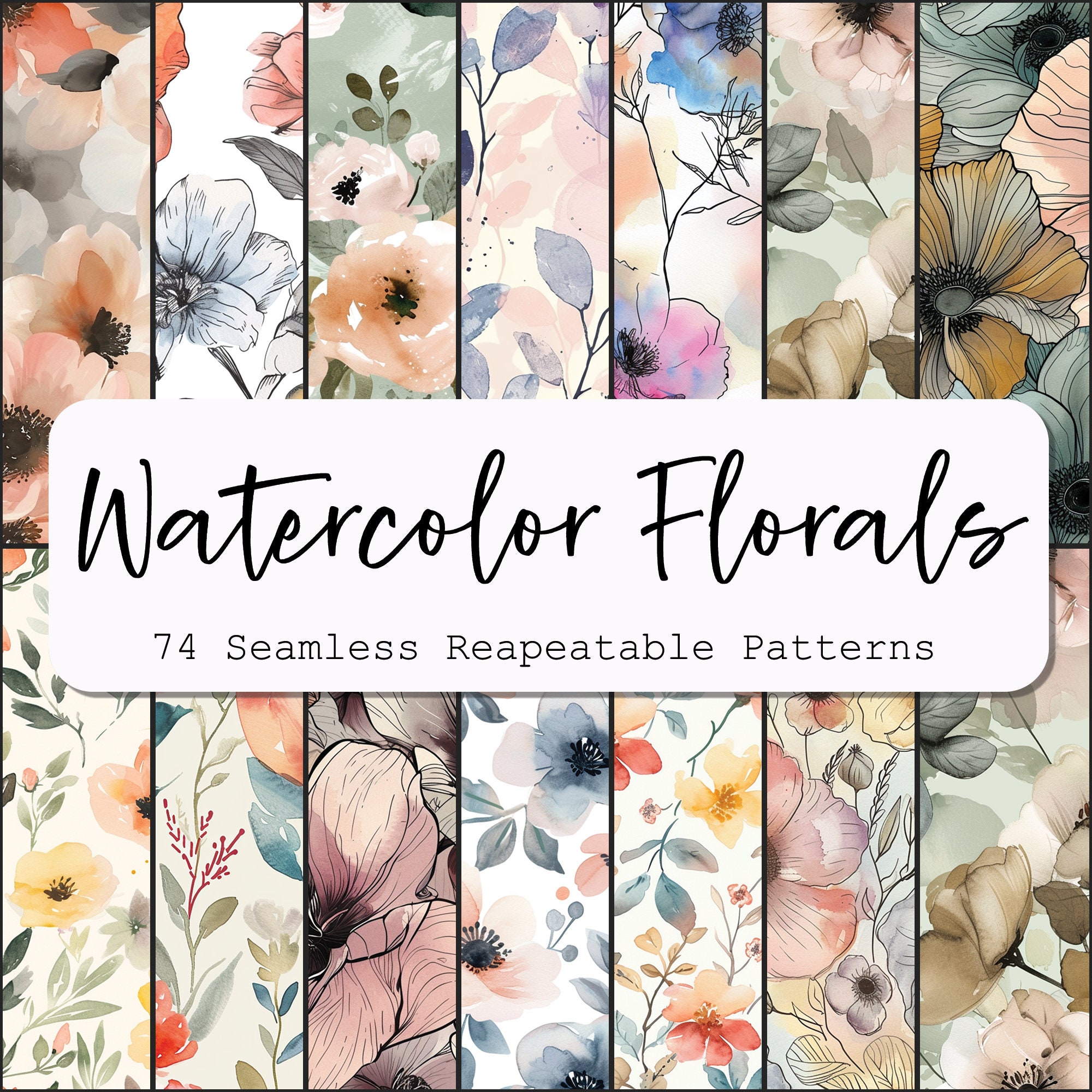 Watercolor Floral Pattern: Boho Digital Paper Pack (PNG Files) - Etsy