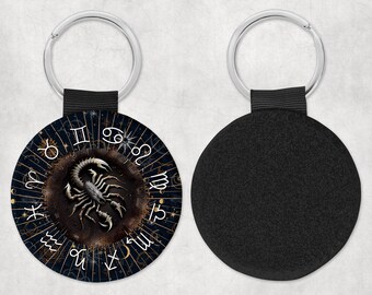 &quot;Scorpio&quot; keychain, astrological sign, faux leather, gift, astrology