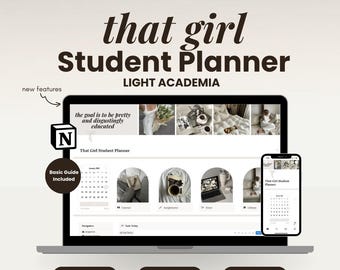 Agenda étudiant Notion : tableau de bord Light Academia (téléchargement numérique)