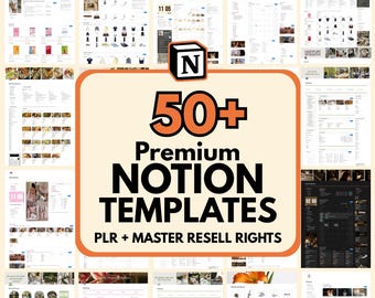 50 Notion-sjablonen PLR-bundel huismerkrechten met verkoopblauwdruk Notion Template