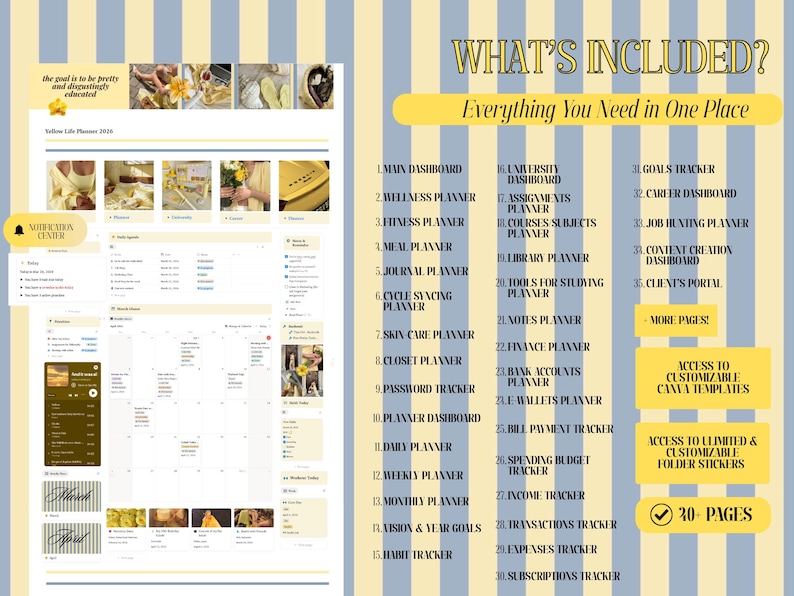 Notion Life Planner 2026 Template All in One Notion Student Planner ...
