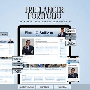Blue Freelance Portfolio Notion Template Aesthetic Digital Portfolio for Content Creators UGC Virtual Assistant Social Media Manager