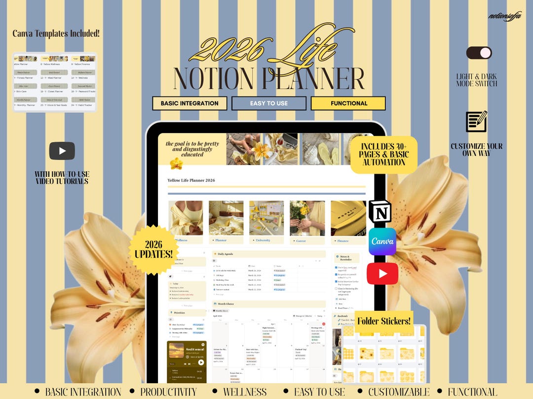 Notion Life Planner 2026 Template All in One Notion Student Planner ...