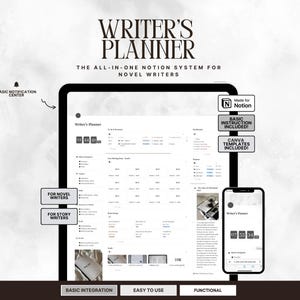 Novel Writing Planner Notion Template Digital Planner for Fiction Writing & Authors