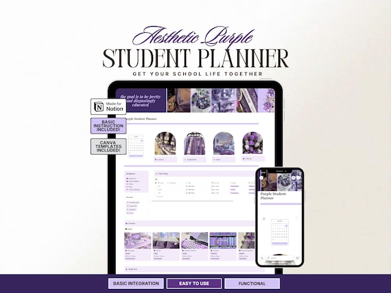 Notion Student Planner Academic Notion Template University Planner Template Digital Student Planner
