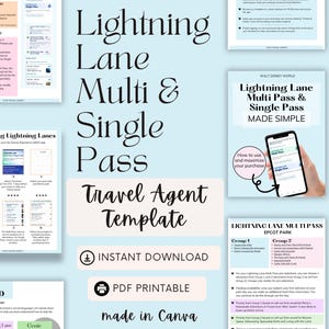 May include: A printable guide for travel agents to help their clients purchase Lightning Lane passes at Walt Disney World. The guide includes information on how to use and maximise the purchase, as well as a breakdown of the different types of passes available. The guide is made in Canva and is available for instant download.