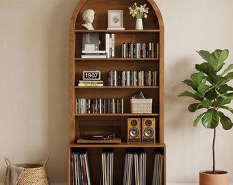 Soporte para tocadiscos con diseño moderno arqueado / Organizador de almacenamiento de vinilos de 6 niveles
