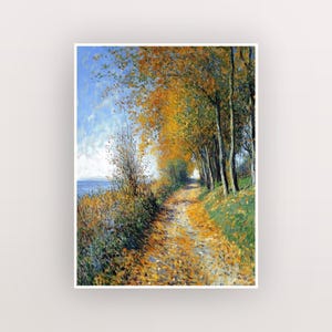 Von Blättern gesäumter Weg (um 1875) Fine Art Print | Von Monet inspiriertes impressionistisches Gemälde auf mattem Archivpapier | Herbst-Wand-Dekor