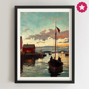 Tranquil Morning Harbor (c. 1895) / Stampa artistica su carta d'archivio opaca di cotone / Decorazione murale artistica Gloucester / Regalo del New England